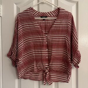 Express Women's Red Striped Top